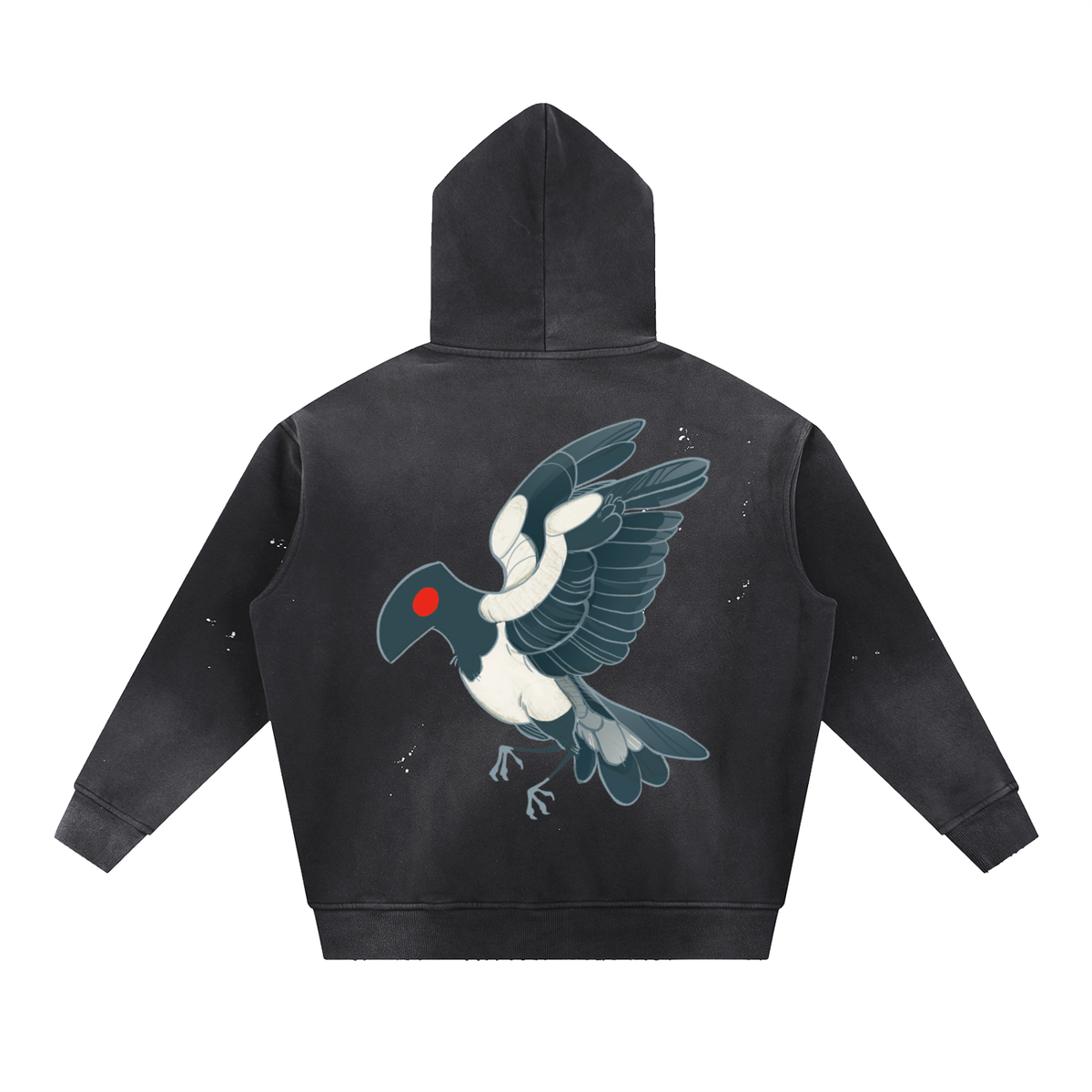 Magpie,Magpy,Hoodie,Frayed,Weathered,Vintage,Flying,Bird,Wing
