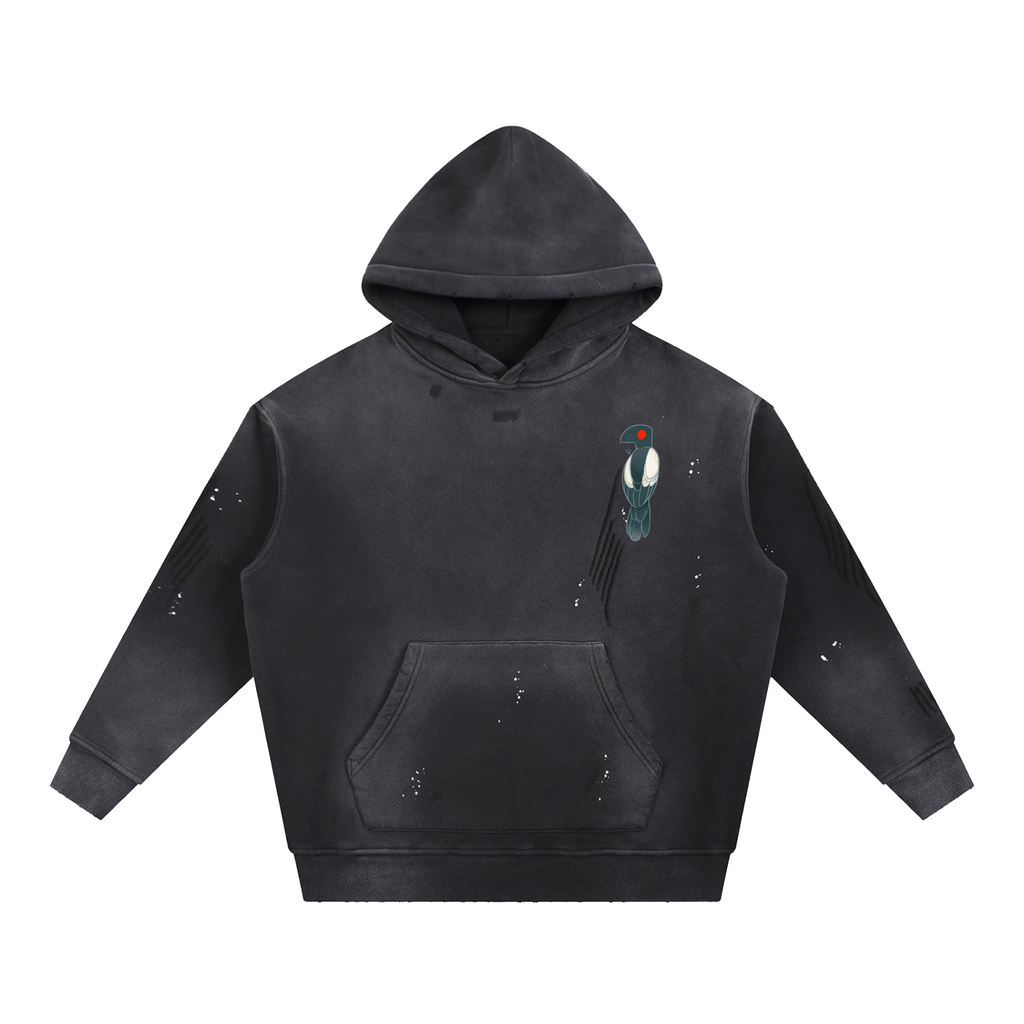 Magpie,Magpy,Hoodie,Frayed,Weathered,Vintage,Flying,Bird,Wing